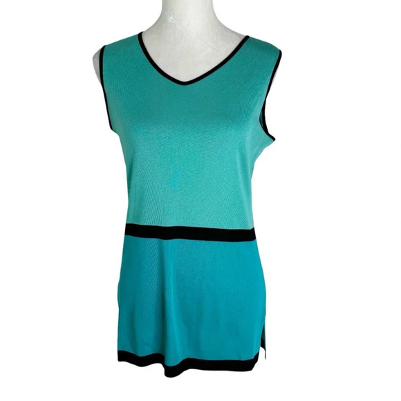 Misook Knit Sleeveless Color Block Tunic Aqua Turquoise Size S - Picture 3 of 7